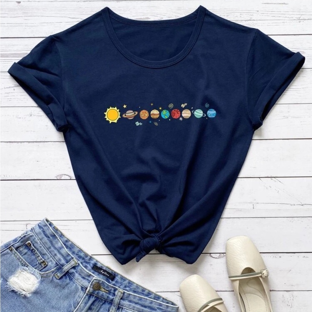 SHEIN Black Solar System T-Shirt